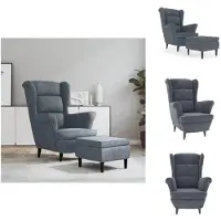 vidaXL Fauteuil à oreilles avec pouf gris foncé velours - fauteuil