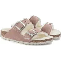 Birkenstock Arizona Suede Leather Shearling Pink Clay LAF insulated flip-flops narrow (1023258)
