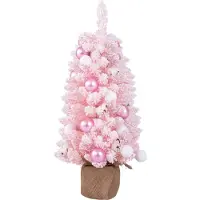 Costway Mini sapin de Noël artificiel 90cm, Petit sapin avec neige, 136 pointes, 12 boules de ouate, 24 boules de Noël & base en ciment, Rose