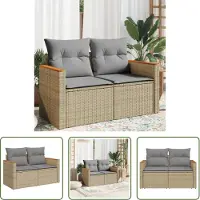 The Living Store Canapé de jardin avec coussins 2 places Beige Poly Rattan