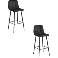 Leobert Tabouret De Bar - - Arceto - Velours Noir/Pieds Noirs - Lot De 2