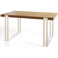 Alpi Möbel Table de salle à manger rectangulaire ROSA - Table extensible - Dimensions : 180-280 x 90 x 77 cm - Couleur : Craft - Avec pieds en métal de couleur blanche