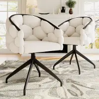 Flieks Chaises de salle à manger Chaise rembourrée Set de 2 avec pieds en fer, Chaise de cuisine Chaise de salle à manger Chaise de salon Pivotante à 360°, Chaise pivotante Velours, Beige