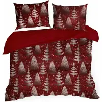 Eurofirany | Literie de Noël - Housse de couette - 220 x 200 cm - Rouge - Arbre de Noël - Linge de lit - Xmas - Noël