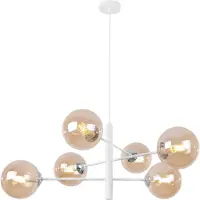 Light11 HOME Lampe à suspendre Vicenza blanc-chrome 6 flammes avec abat-jour ambre E14