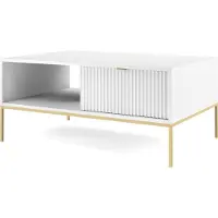 3Xeliving Table basse avec 1 tiroir et 1 étagère, de couleur blanche, avec une structure dorée