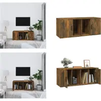 vidaXL Armoire TV chêne fumé 100x35x40 cm Bois composite - Armoire TV - Meubles TV - Support TV