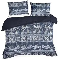 Eurofirany | Literie de Noël - Garniture de lit - blanc bleu - 140 x 200 cm - Coton - Motif de Noël