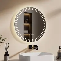 Emke Miroir de salle de bain avec éclairage LED Miroir 50 cm avec antibuée, variateur 3 couleurs de lumière Miroir de salle de bain mural avec interrupteur tactile