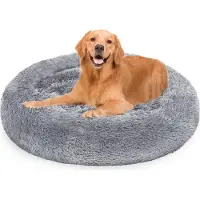 Jayseuw Lit pour chien Peluche Dormir Coussin pour chien Lit pour chat Lavable antidérapant confortable Rond 60cm Gris clair