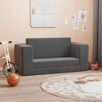 Prolenta Maison Exclusive - Canapé-lit pour enfants, 2 places, anthracite, en peluche douce