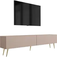 3Xeliving Meuble TV : Marron caramel, 170 x 52 x 32 cm, Pieds dorés