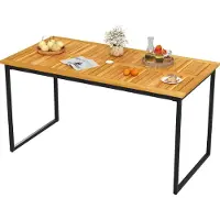 Costway Table de jardin avec trou pour parasol pour 6 personnes, table de terrasse rectangulaire, table de balcon jusqu'à 75 kg, table à manger d'extérieur en bois d'acacia 140x70x73cm