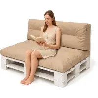 Hobbygarden Ensemble de coussins de palette hydrofuges Flora 2 pièces - 118x79 cm coussin d'assise + 59x45 cm coussin de dossier - coussin de jardin pour palettes Europe, OEKO-TEX, couleur beige