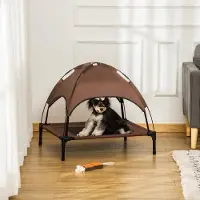 Zimilo Lit pour chien d'extérieur avec baldaquin, 61 x 46 x 62 cm, surélevé, respirant, imperméable, transportable, marron café