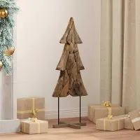 Syfax Sapin de Noël avec support Marron 90 cm Bois de teck solide