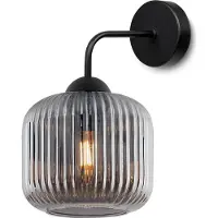 Light11 HOME Applique murale Riffle noir 1 flamme verre gris fumé cylindre E27