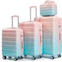LVHOM Set de 4 valises à coque rigide avec trousse de toilette, set de valises dégradé, trolley 4 roulettes, bagage à main léger pour femmes et filles, rose