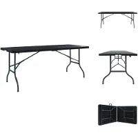 vidaXL Table de jardin pliante noire 180×75×72 cm HDPE aspect rotin - Tables de jardin