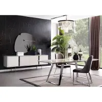 AEA Salle à manger Groupe Set Table 4x Chaises Buffet Miroir 7pcs. Gris Ensemble de salle à manger