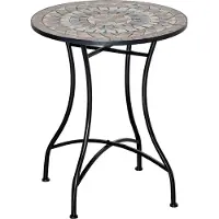 Fortuna Table de jardin Lai Table mosaïque ronde Table de bistrot avec plateau en mosaïque céramique vert beige blanc Ø60cm pour jardin balcon terrasse