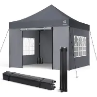 VOUNOT Pavillon 3 x 3 m, pavillon pliable imperméable, tente de réception pliable avec 4 panneaux latéraux, 4 sacs de sable, gris