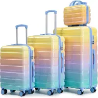 LVHOM Set de 4 valises à coque rigide avec trousse de toilette, set de valises dégradé, trolley 4 roulettes, bagage à main léger pour femmes et filles, jaune