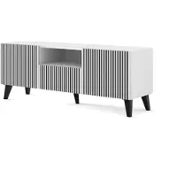 Homlando Armoire TV RAVENNA P 150 cm 2D1S BLANC MAT / NOIR MAT avec façades MDF fraisées Armoire basse TV PIEDS NOIRS