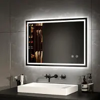 Emke Miroir de salle de bain LED 70x50cm Miroir de salle de bain avec éclairage blanc froid Miroir de salle de bain lumineux Miroir mural avec interrupteur tactile + antibuée IP44 Économie d'énergie