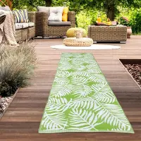 Carpetia Tapis d'extérieur avec design de feuilles de palmier en vert Taille - 90 x 300 cm
