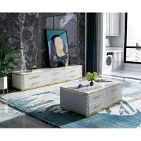AEA Sideboard TV Lowboard RTV XL Armoire Table basse Salon Imitation Marbre 2pcs