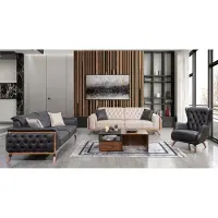 AEA Canapé de salon élégant noir et beige 3+3+1 places 3pcs Set
