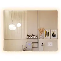 Costway Miroir de salle de bain LED 80 x 60 cm, miroir mural en verre trempé antidéflagrant avec éclairage 3 couleurs et traitement anti-buée, miroir grossissant