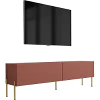 3Xeliving Meuble TV : Rouge brique, 140 x 52 x 32 cm, pieds dorés