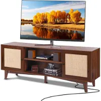Vevor Support TV en rotin 191cm Armoire TV Boho Armoire TV Noyer