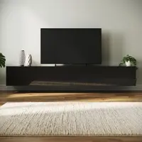 Sonni Meubles TV Noir brillant suspendu bois 200 x 40 x 30 cm Suspendu au mur, posé au sol Meuble bas