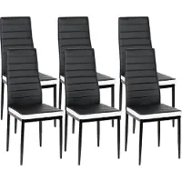 Supfine lot de 6 chaises de salle à manger Chaise de cuisine en similicuir Pieds métalliques Chaise rembourrée noire+blanche