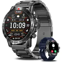 Lige Montre connectée pour homme avec fonction téléphone 2026 Noire ronde avec fréquence cardiaque, oxygène dans le sang et surveillance du sommeil pour appareils Android et Apple Étanche
