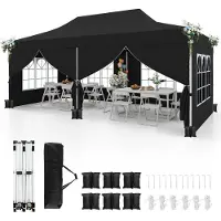 Northix Tente pop-up 3 x 6 m avec parois amovibles, noire