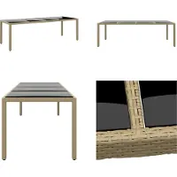 vidaXL Table de jardin avec plateau en verre Beige Poly Rattan - Table de jardin avec plateau en verre - Meubles de jardin - Table à manger