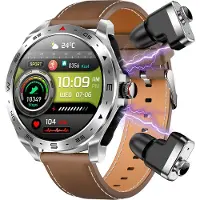 Douself T95 Smartwatch, oreillette Bluetooth, 2 en 1, écran 1,52 pouces, montre de sport, traqueur de fitness, bracelet en silicone + bracelet en cuir, argenté