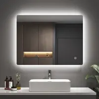 Emke Miroir de salle de bain LED 80x60cm avec éclairage 3 couleurs de lumière blanc froid neutre blanc chaud antibuée Miroir de salle de bain lumineux avec interrupteur tactile