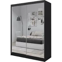 MargaretHadas24 Armoire Darix de 160 cm avec miroir, 2 portes coulissantes (couleur : noir)