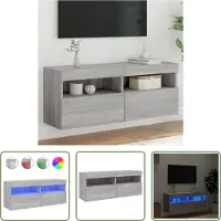 The Living Store Armoire TV murale avec lampes LED Gris Sonoma 100x30x40 cm