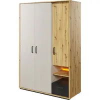 Minio Armoire avec éclairage QUBIC 2 Chêne Artisan / / Raw Steel / Silk Flou