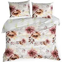 Eurofirany linge de lit blanc 160x200 fleurs des deux côtés + 2 x taies d'oreiller 70x80