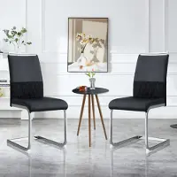Flieks Chaise de salle à manger, set de 2 chaises rembourrées, chaise de bureau avec dossier, chaise de cuisine avec revêtement en similicuir, noir