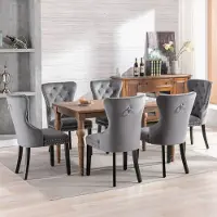 Flieks Chaises de salle à manger, lot de 6, chaises de cuisine, chaises rembourrées avec pieds en chêne et garniture en tête de clou, chaises de salon 6 pièces, velours, gris