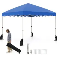 Costway Pavillon 3x3m, Pavillon pliable avec sac à roulettes 4 cordes à vent, 4 sacs de sable & 8 piquets, Tente de jardin résistante à l'hiver étanche à l'eau Pavillon de jardin bleu