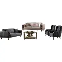 AEA Sofagarnitur Beige-Schwarz Designer 2x Dreisitzer Polstersessel Luxus Möbel